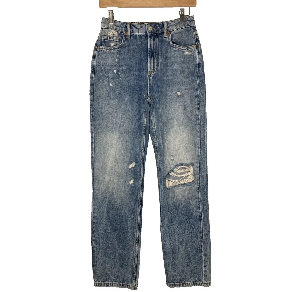 We the Free Jeans Women Size 24 Straight Leg Distressed‎ High Waist Regular Wash